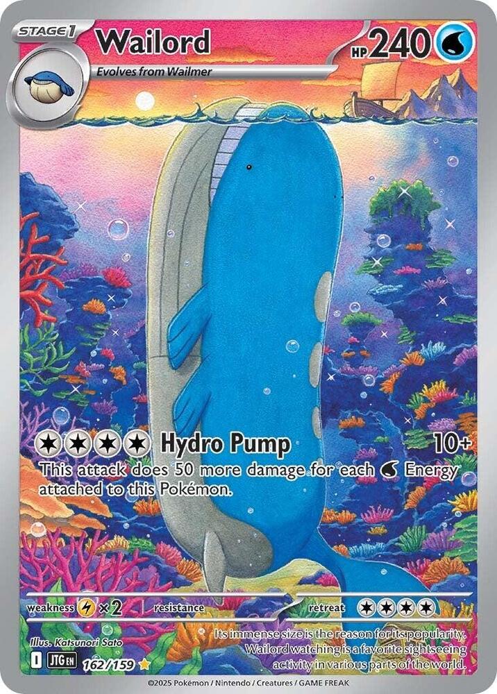 Pokémon trading card featuring Wailord with a colorful underwater background